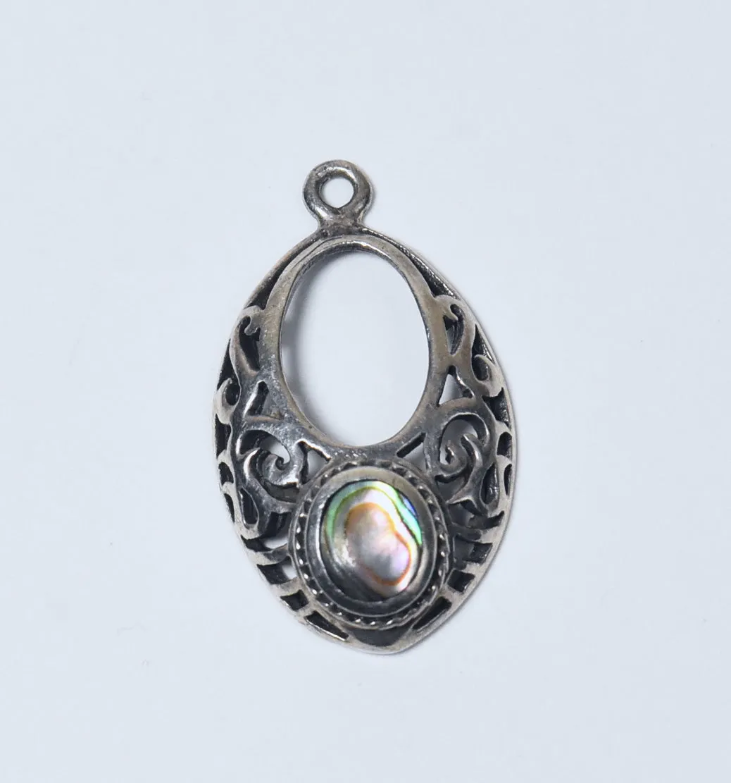 Sterling Silver Ornate Abalone Shell Pendant