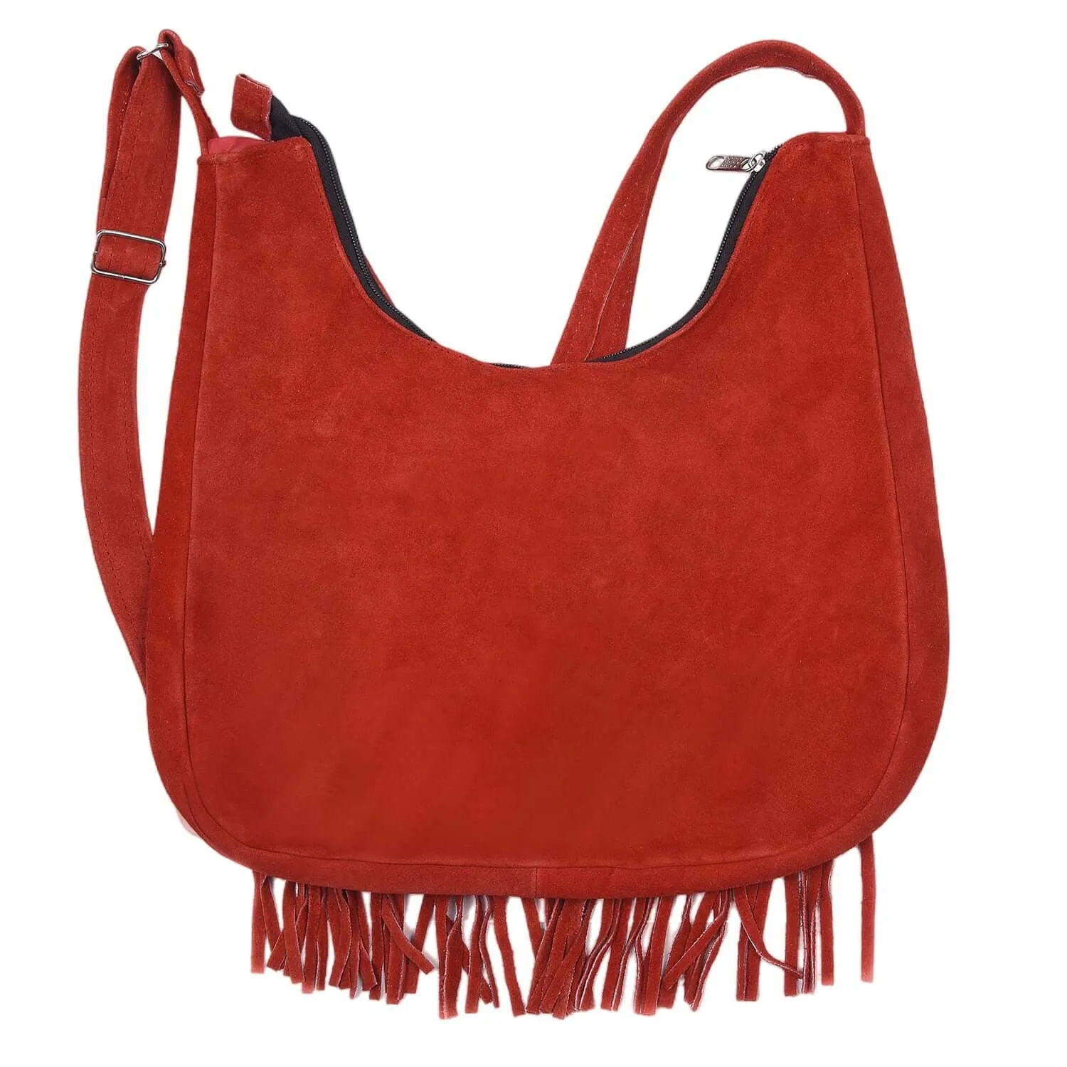 Suede Leather Fringe Purse Crossbody for Women with Beaded Medallion and Adjustable Strap
