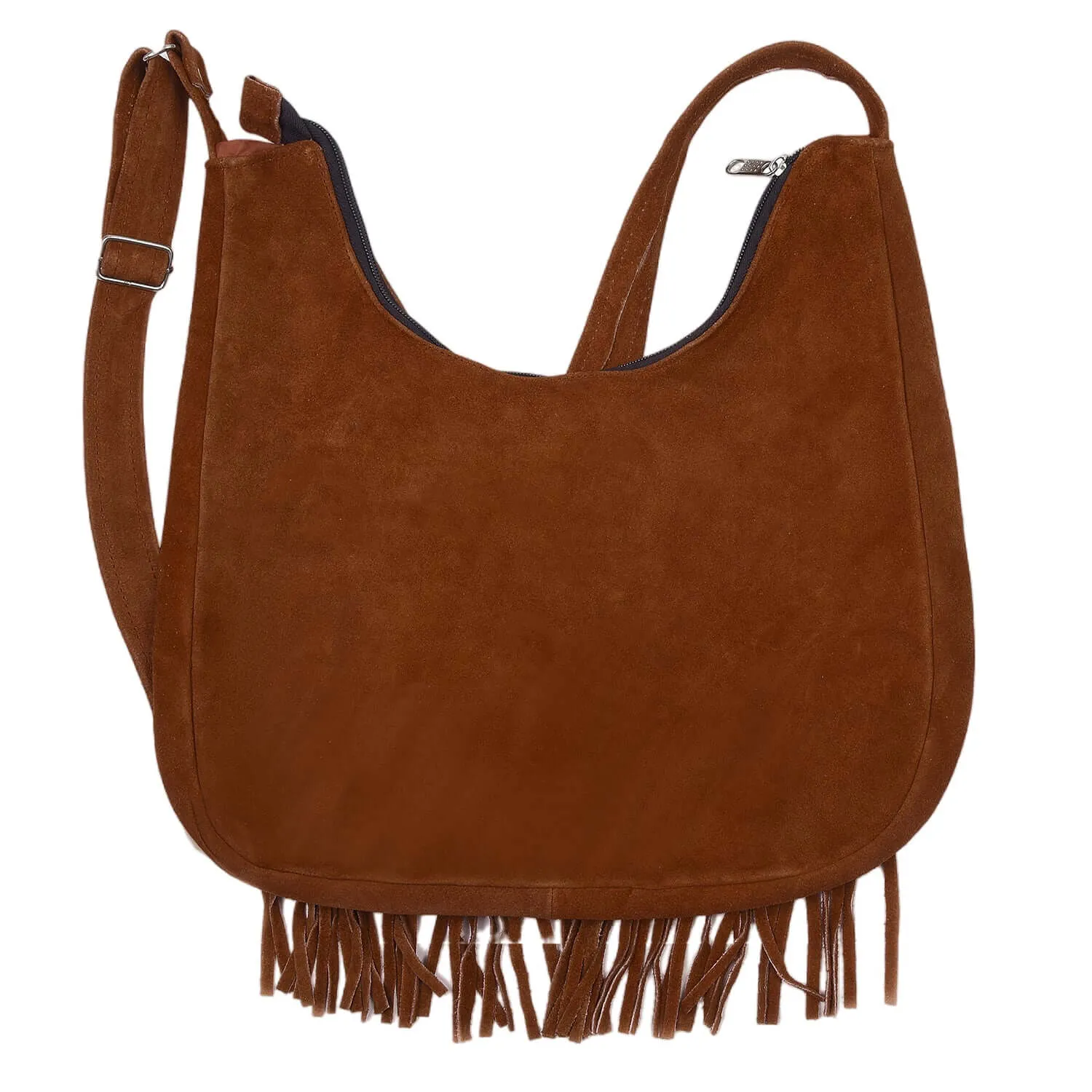 Suede Leather Fringe Purse Crossbody for Women with Beaded Medallion and Adjustable Strap