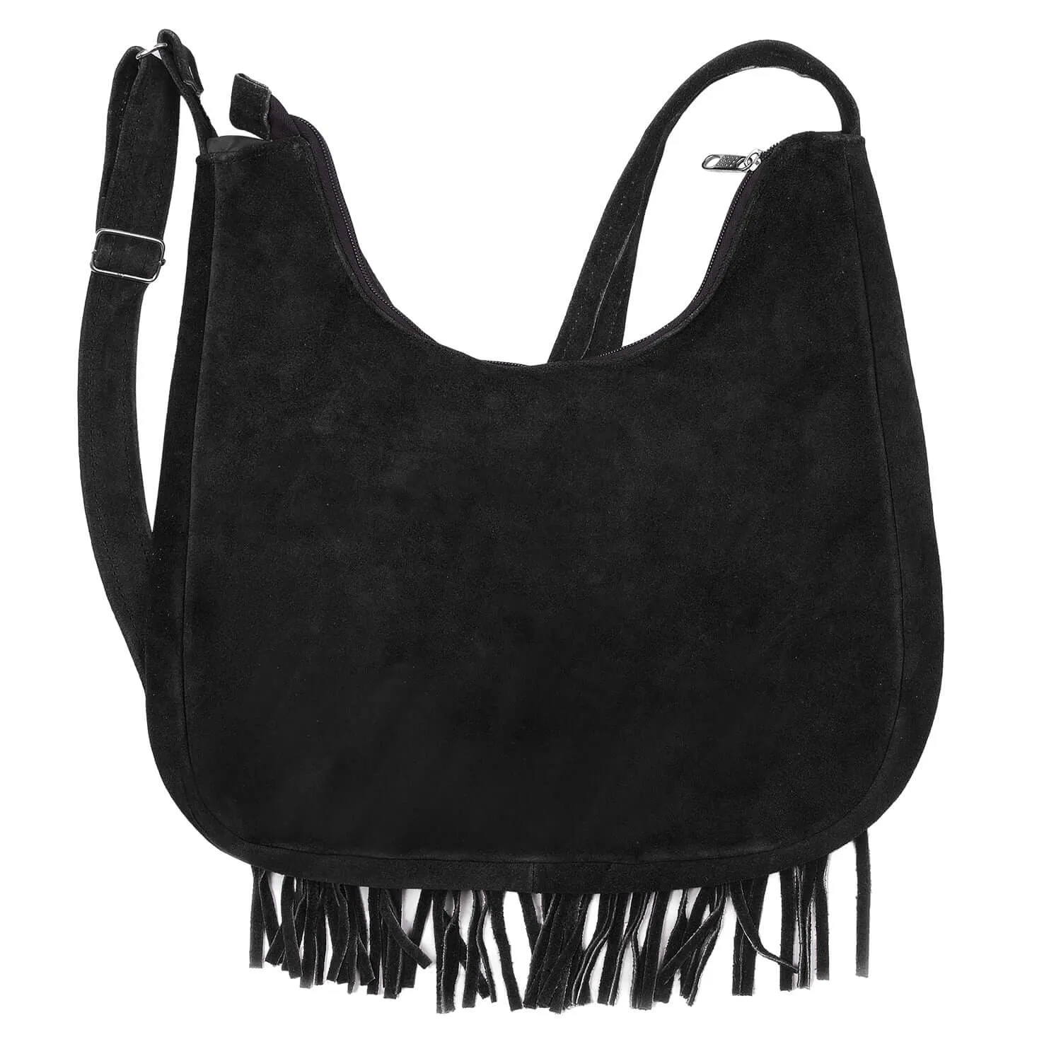 Suede Leather Fringe Purse Crossbody for Women with Beaded Medallion and Adjustable Strap