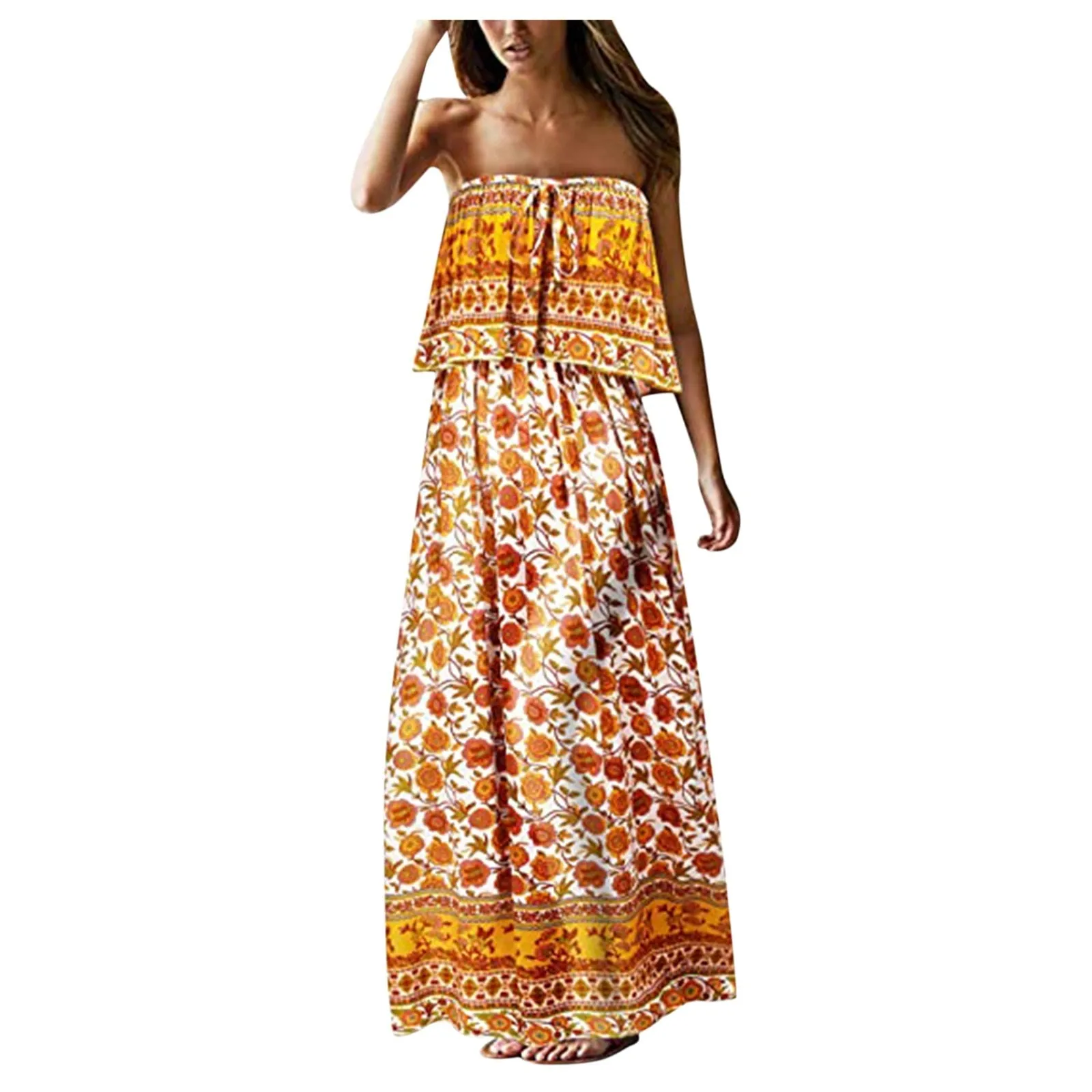Superb Strapless Floral Design Beach or Cruise Maxi Dress