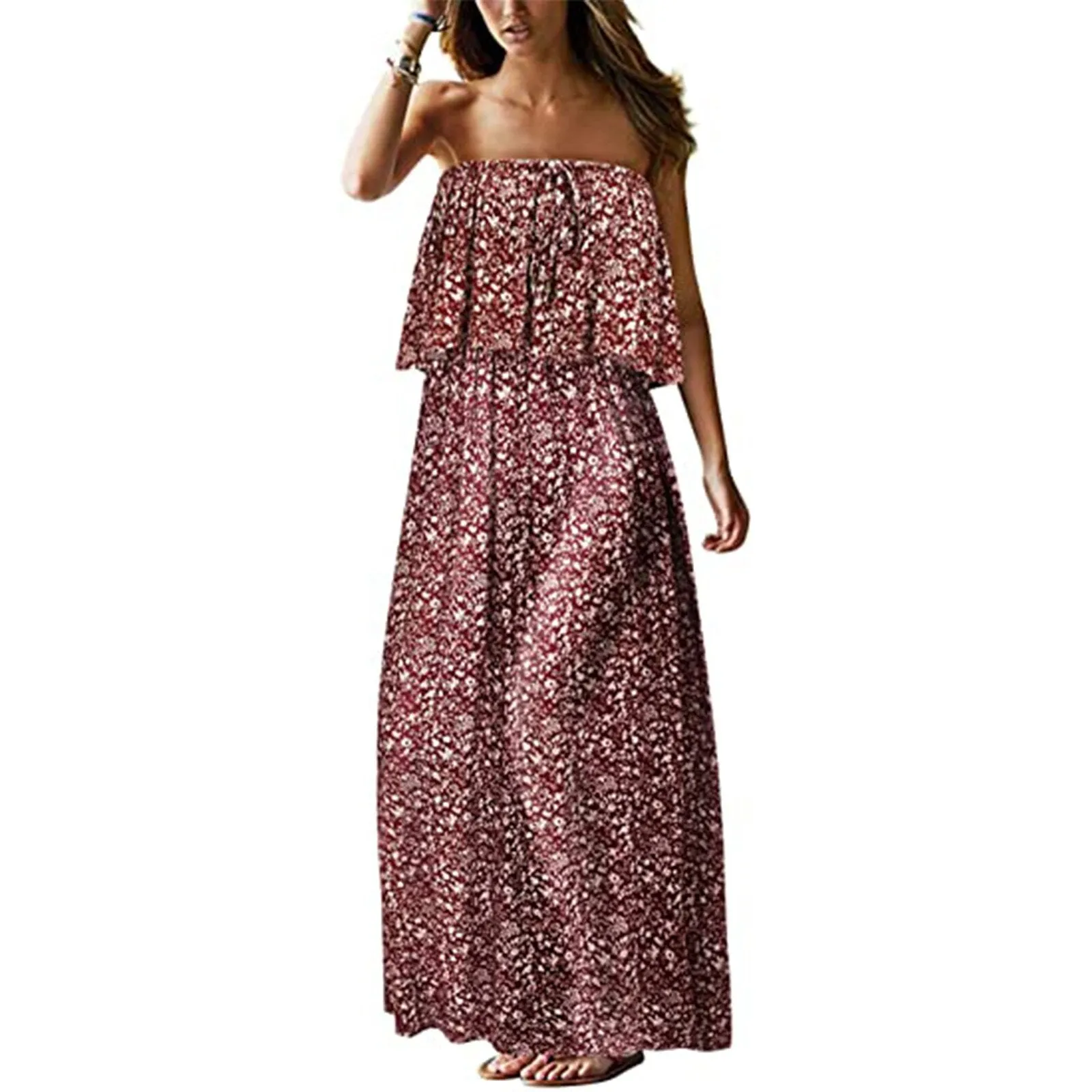 Superb Strapless Floral Design Beach or Cruise Maxi Dress