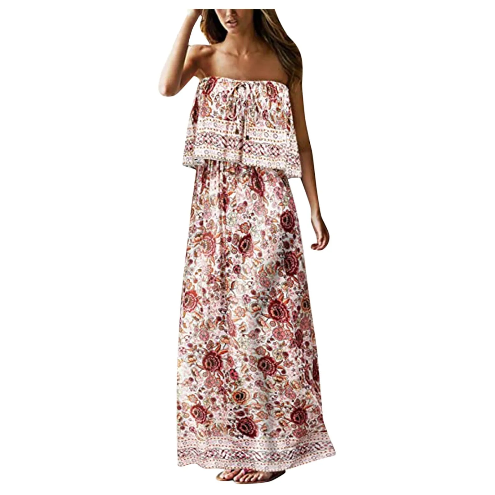 Superb Strapless Floral Design Beach or Cruise Maxi Dress