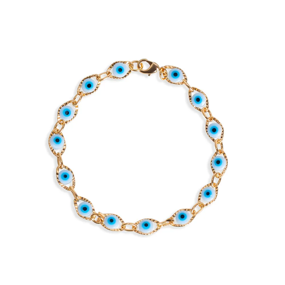 The White & Blue Evil Eye Ornate Bezel Bracelet