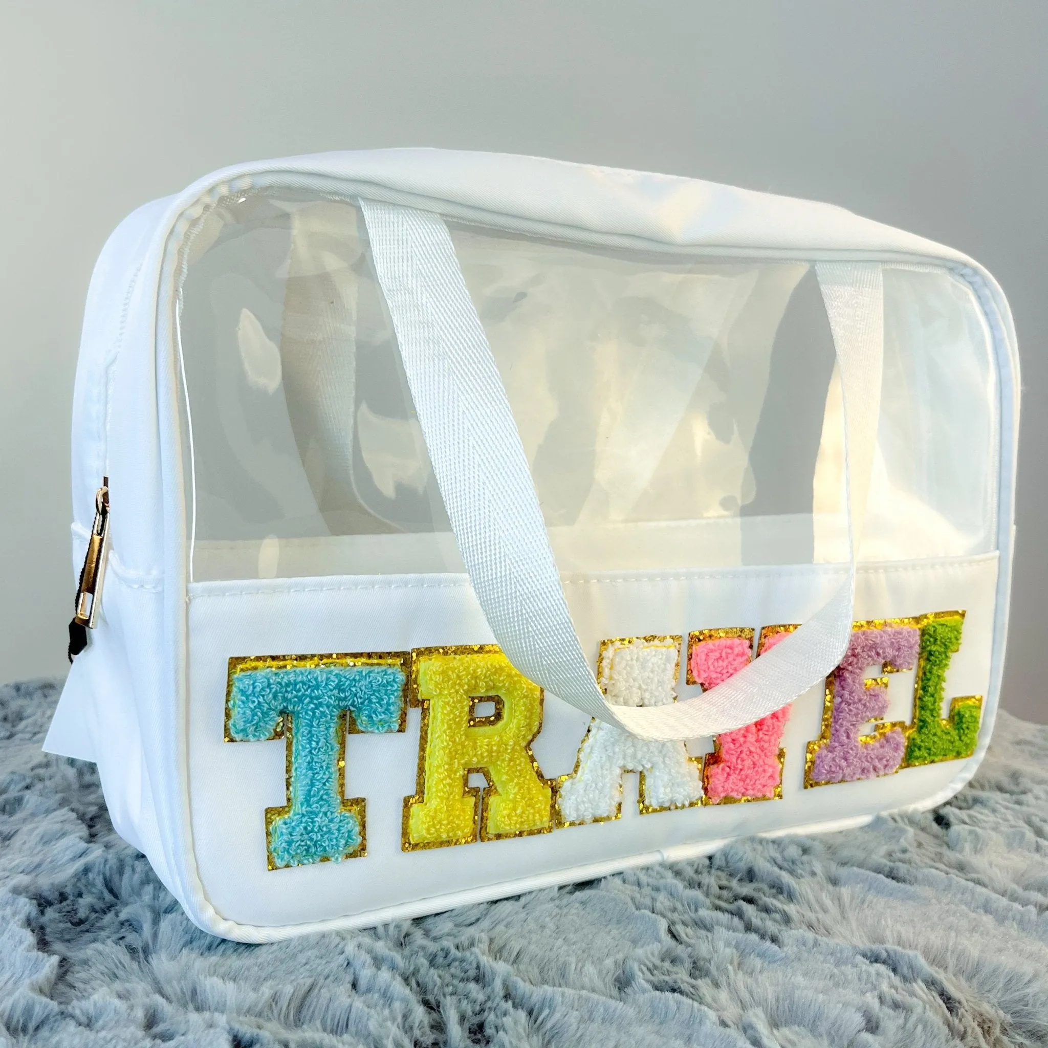 Travel Clear Bag with Chenille Letters