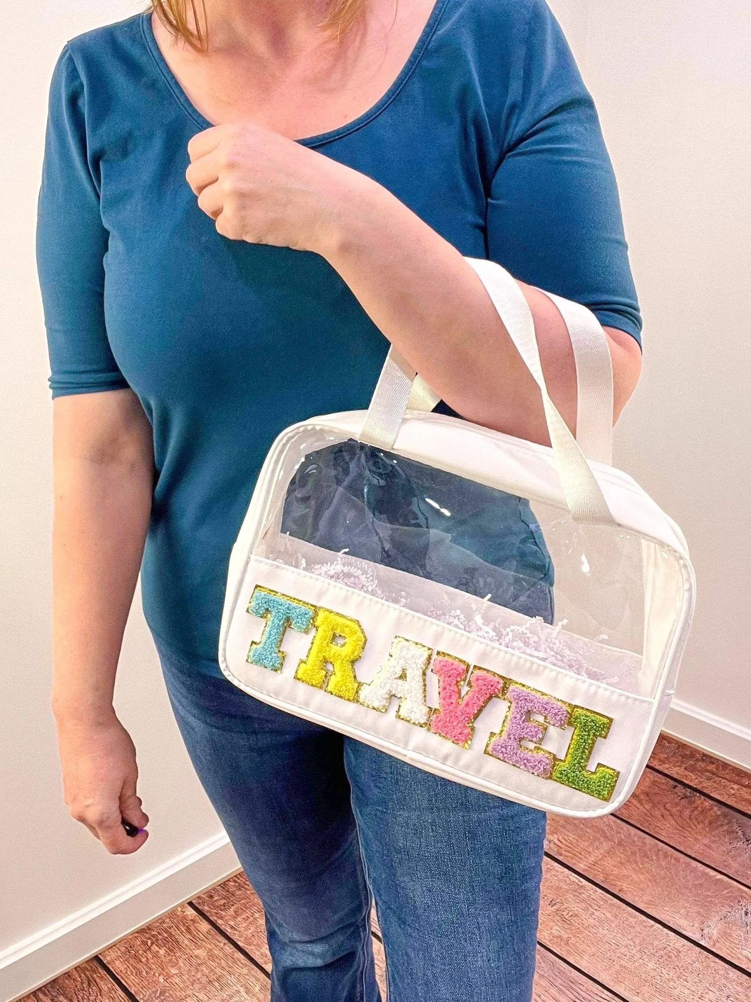 Travel Clear Bag with Chenille Letters