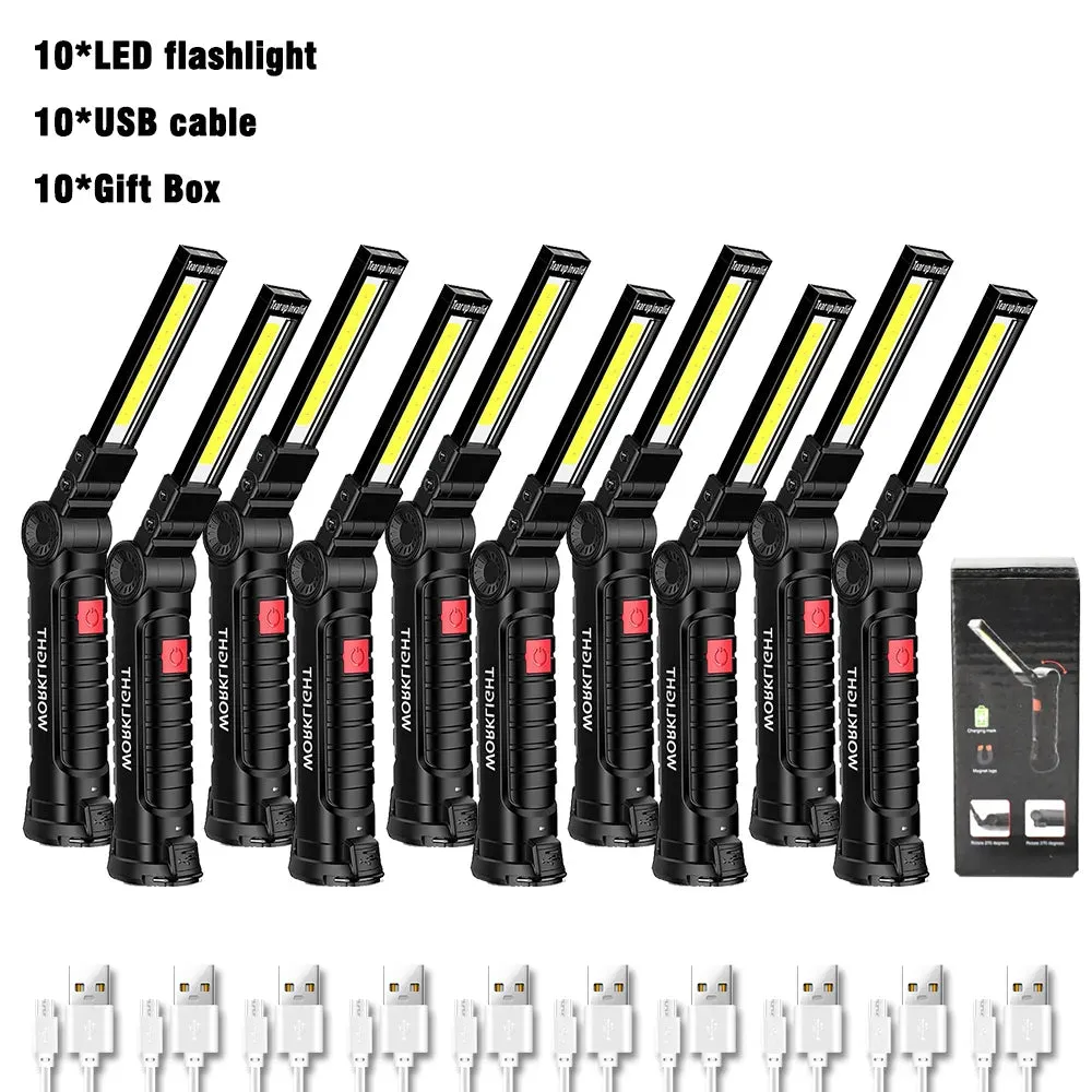 USB Rechargeable LED Flashlight New COB Magnetic Work Lamp Portable Lanterna Built In Battery Camping Torch Emergency Light