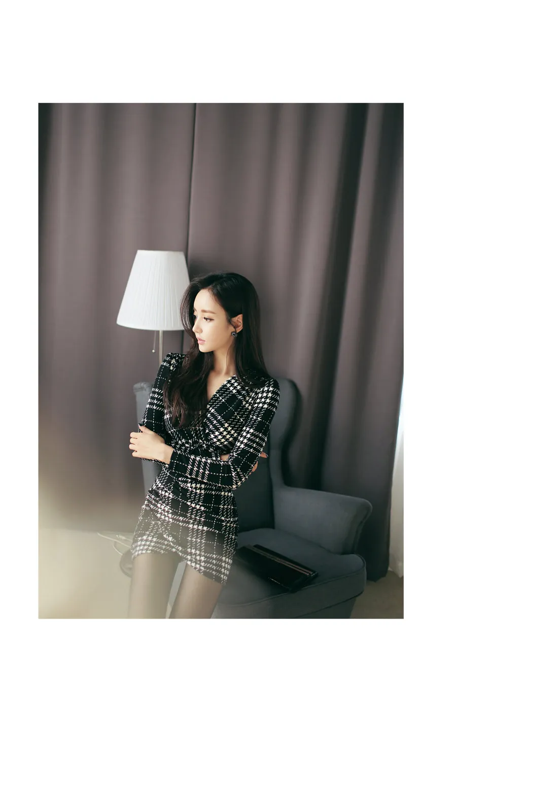 VenusFox Women Long Sleeve Sexy Vintage Plaid Dresses
