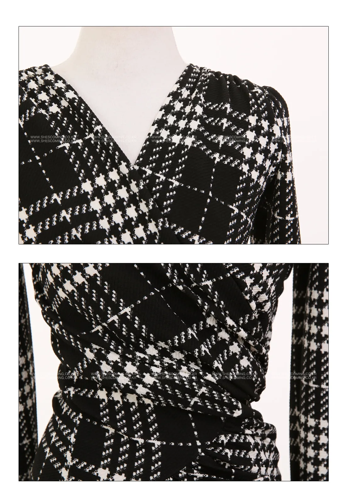 VenusFox Women Long Sleeve Sexy Vintage Plaid Dresses