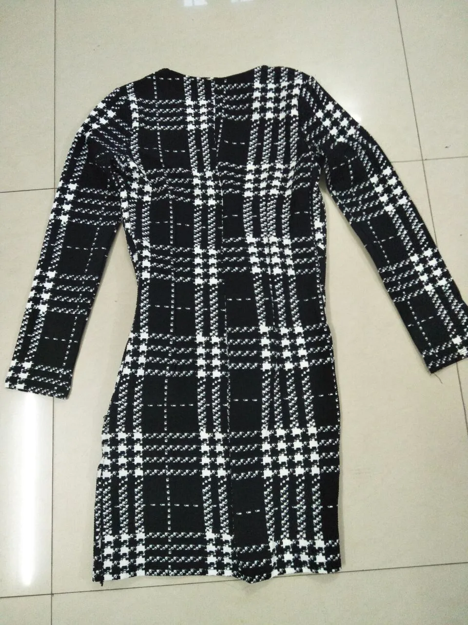 VenusFox Women Long Sleeve Sexy Vintage Plaid Dresses
