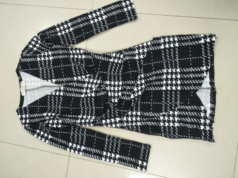 VenusFox Women Long Sleeve Sexy Vintage Plaid Dresses