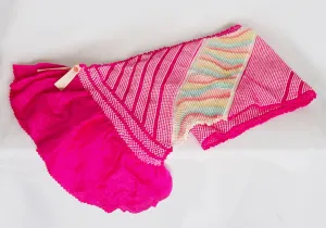 Vintage Japanese silk shibori obiage sash -  vivid fuchsia with a pastel rainbow accent