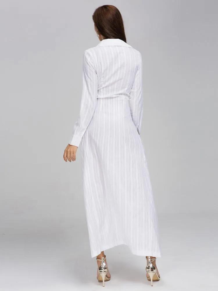 White Long Sleeve Casual Shirt Dress