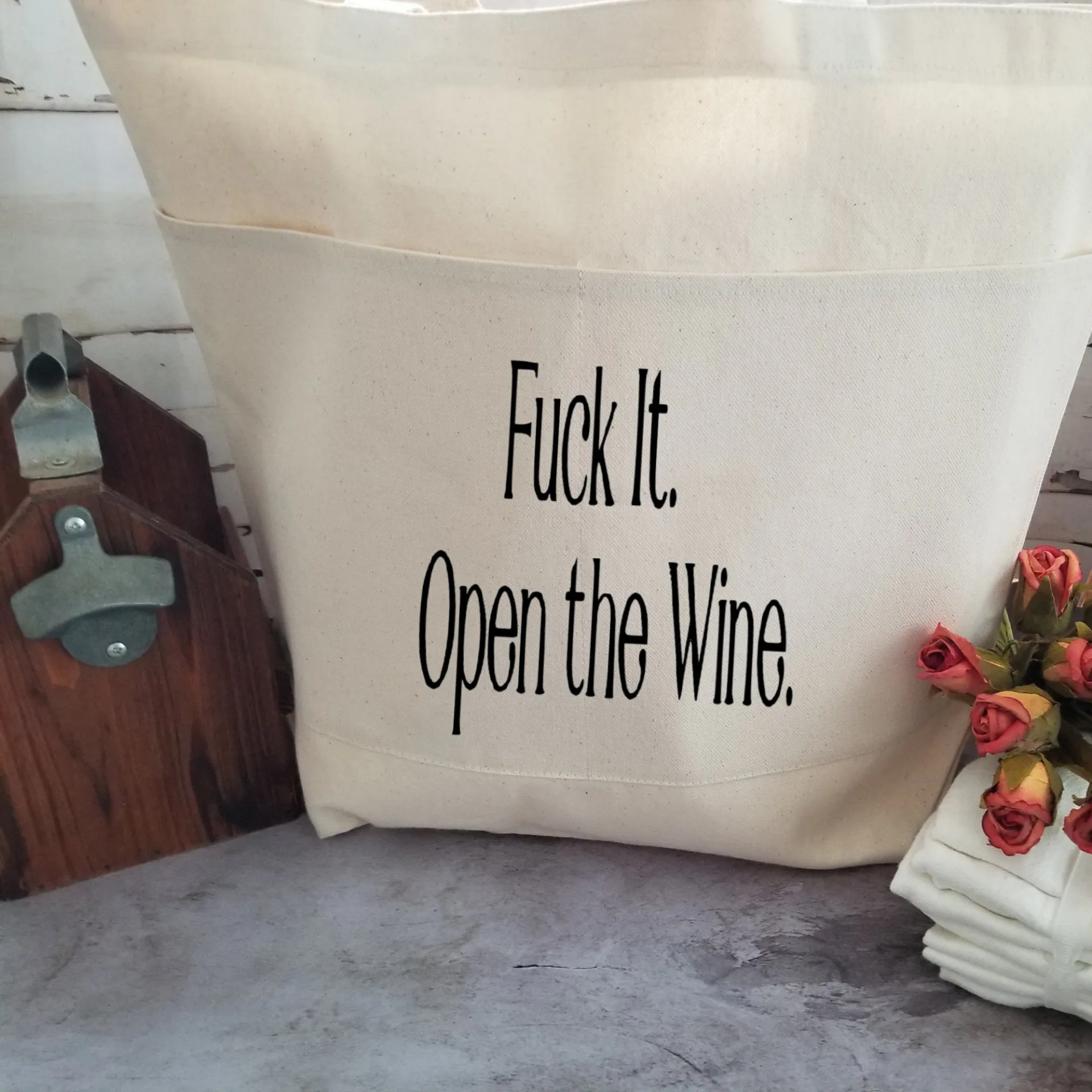 Wine Lovers Heavy Cotton Canvas Tote | Large Funny Tote Bag with Pockets | Reusable Bag for Shopping, Beach. Books, or Overnight