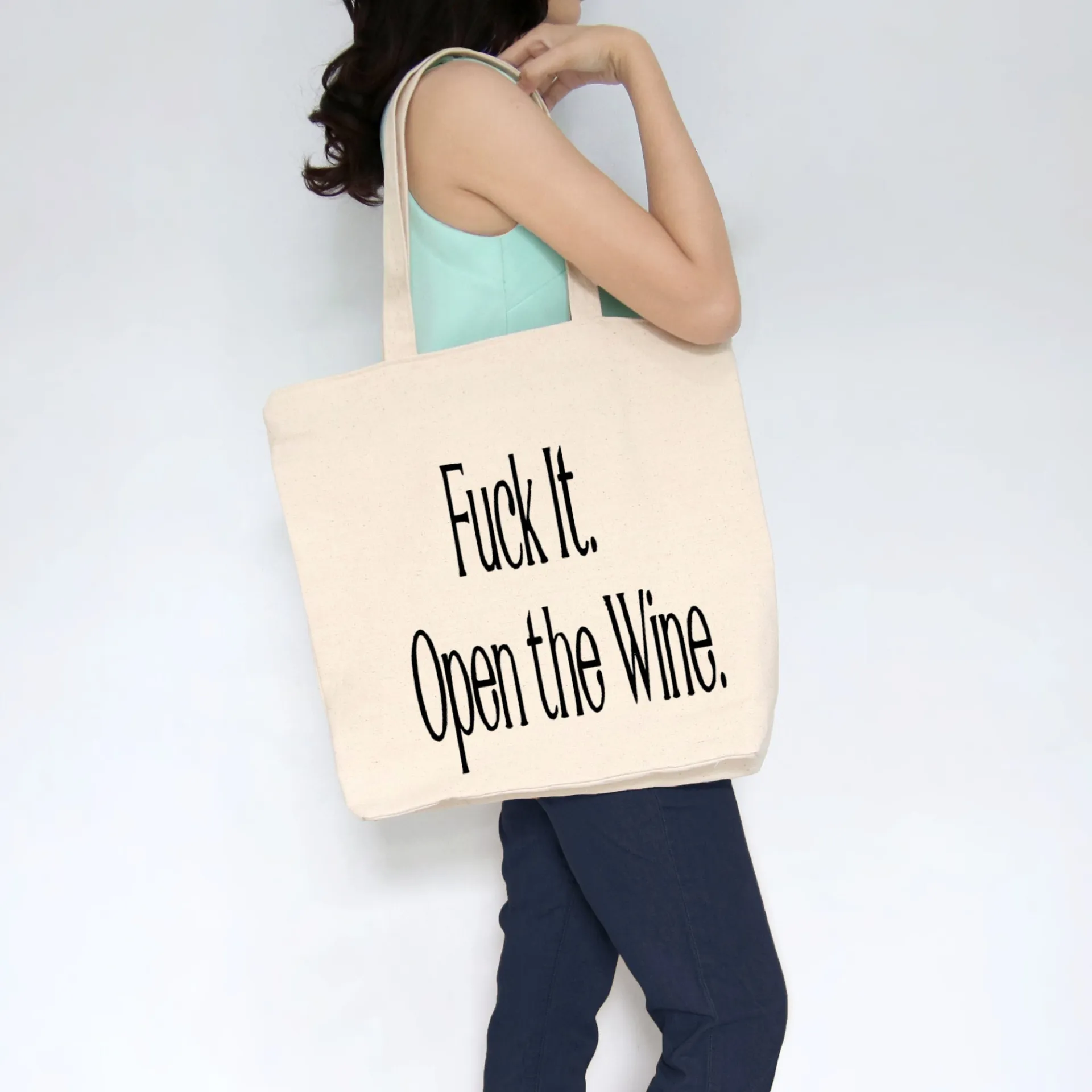 Wine Lovers Heavy Cotton Canvas Tote | Large Funny Tote Bag with Pockets | Reusable Bag for Shopping, Beach. Books, or Overnight