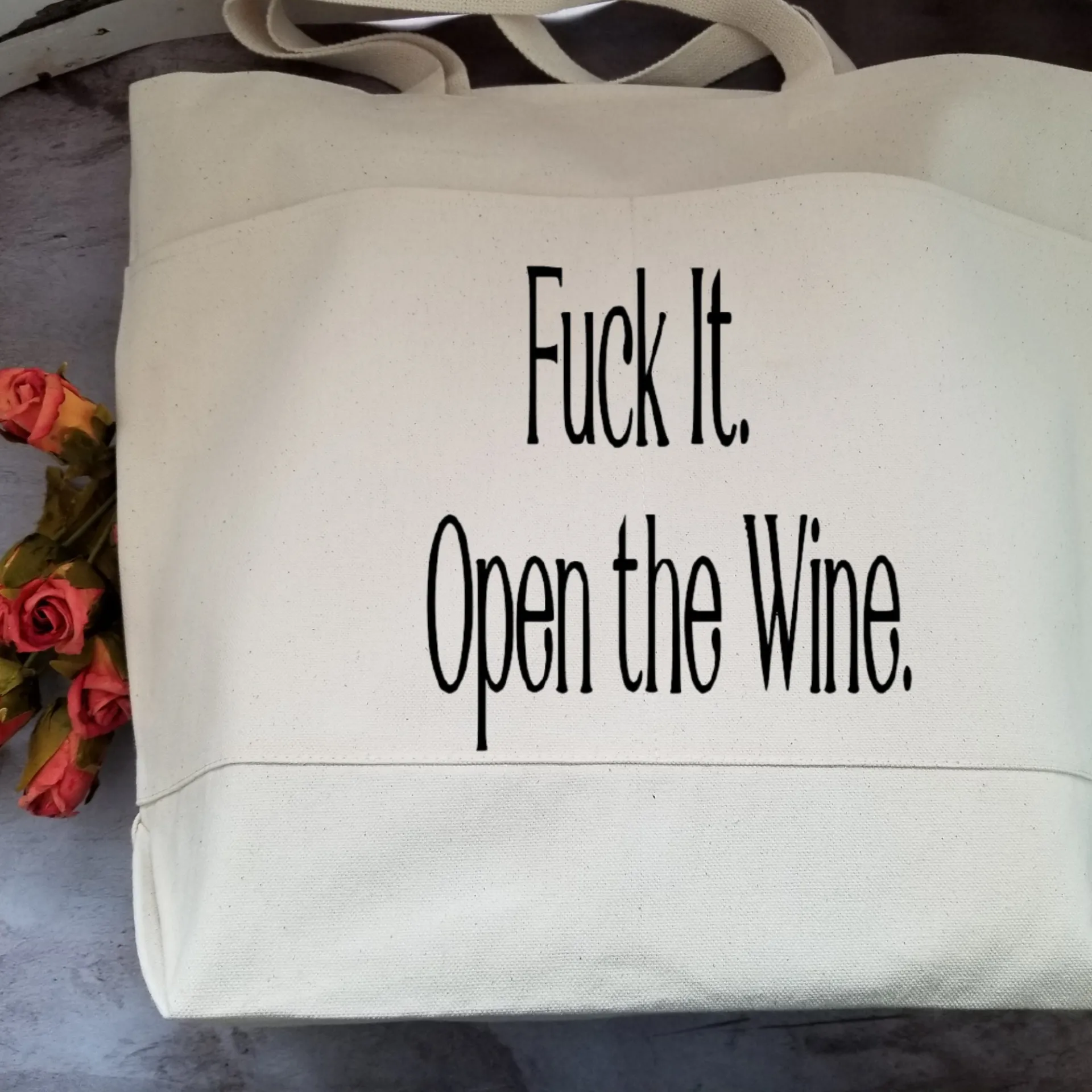 Wine Lovers Heavy Cotton Canvas Tote | Large Funny Tote Bag with Pockets | Reusable Bag for Shopping, Beach. Books, or Overnight