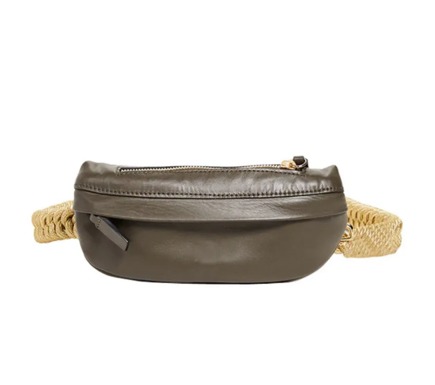 Women's Casual Leather Shoulder Bag With Weaving Belt