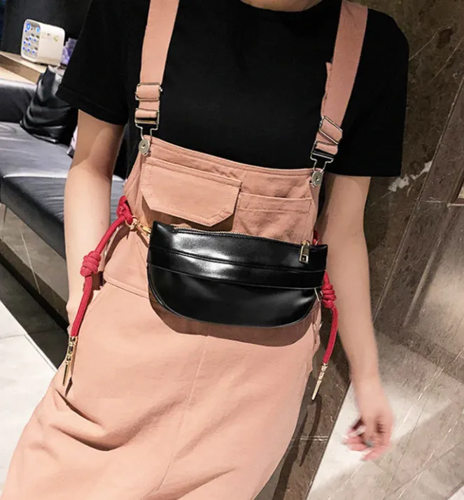 Women's Casual Leather Shoulder Bag With Weaving Belt