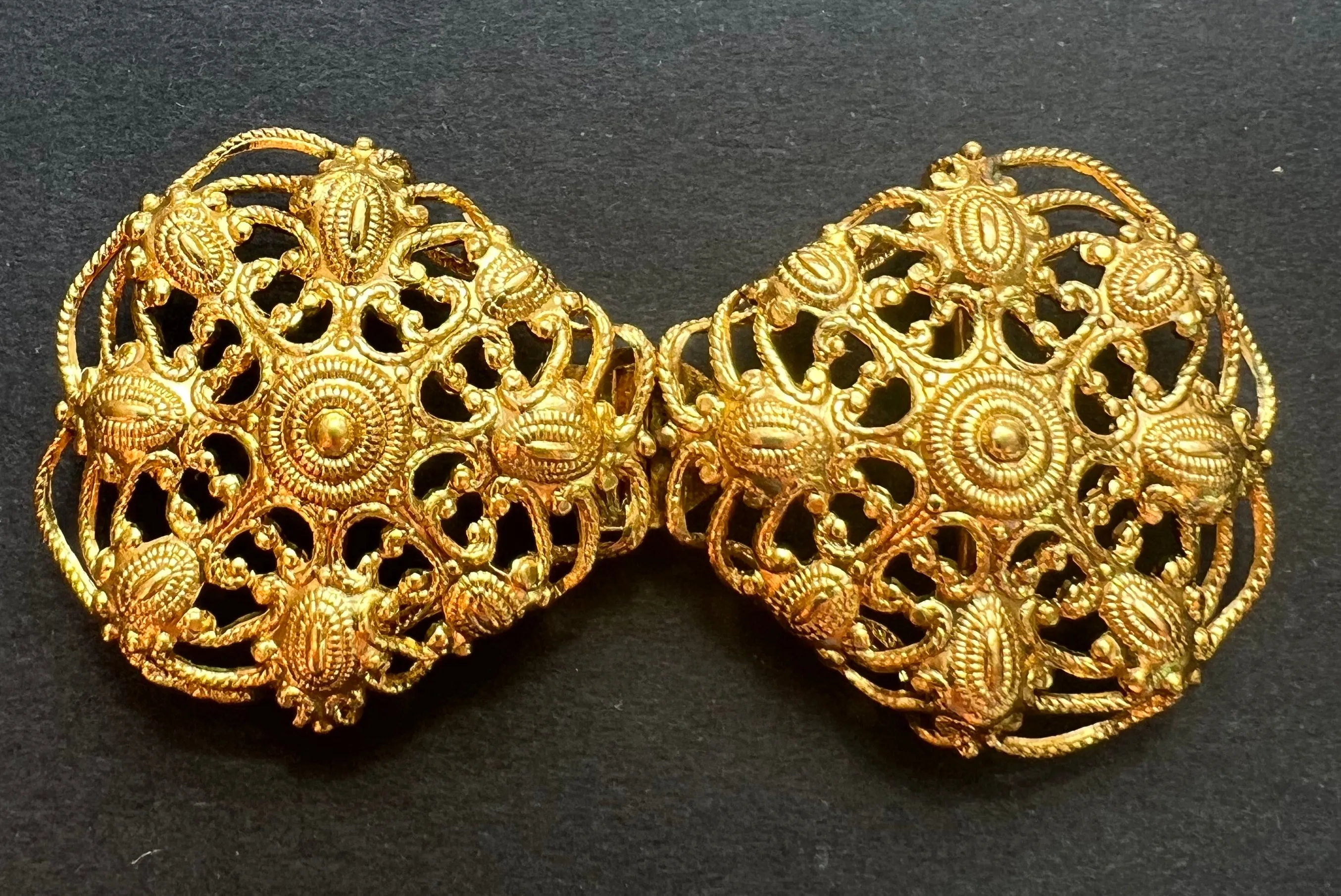 Wonderfully Ornate 1940s 2 Part Gold Metal Belt Buckle - Old Warehouse Find