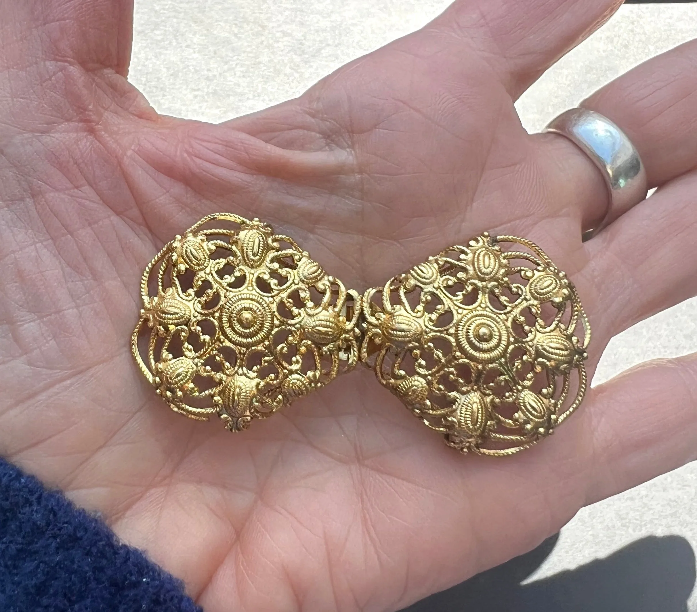 Wonderfully Ornate 1940s 2 Part Gold Metal Belt Buckle - Old Warehouse Find