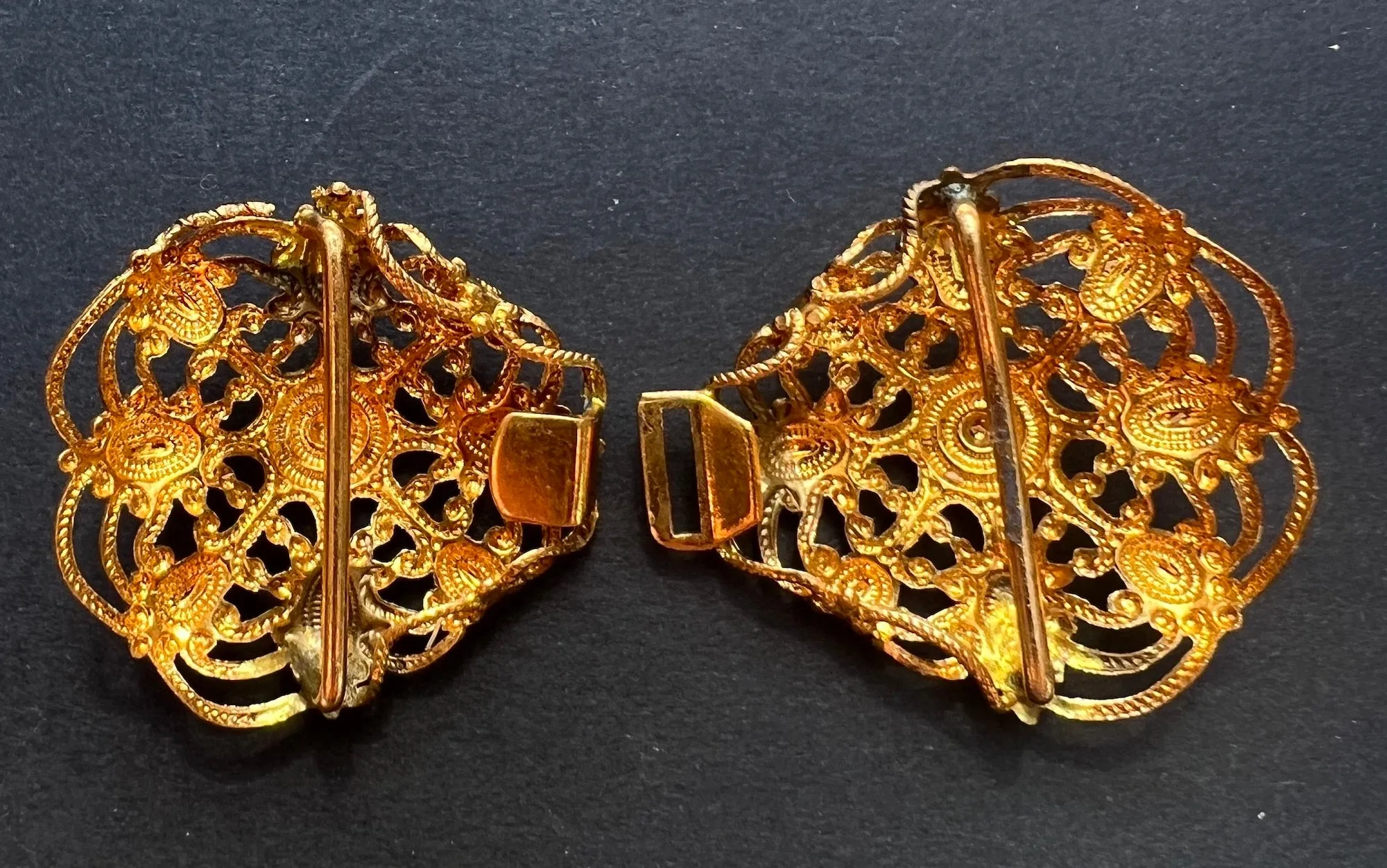 Wonderfully Ornate 1940s 2 Part Gold Metal Belt Buckle - Old Warehouse Find