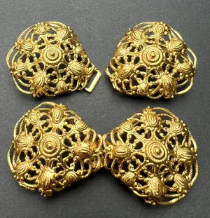 Wonderfully Ornate 1940s 2 Part Gold Metal Belt Buckle - Old Warehouse Find