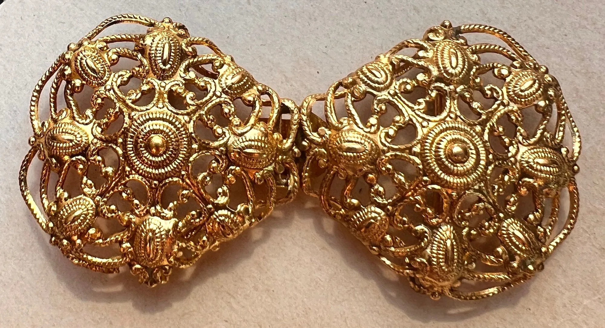 Wonderfully Ornate 1940s 2 Part Gold Metal Belt Buckle - Old Warehouse Find