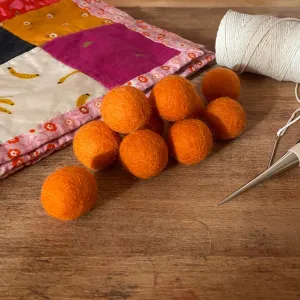 Wool Felt Balls - #12 Pumpkin - Ten 1" Balls, 2.2cm