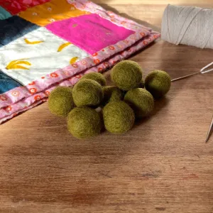 Wool Felt Balls - #54 Olive - Ten 1" Balls, 2.2cm
