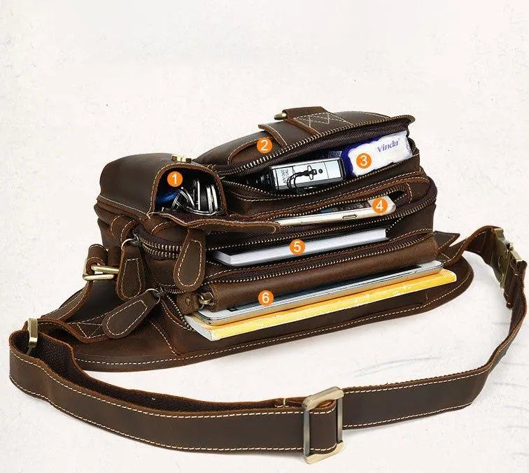 Woosir Leather Fanny Pack with 5 Zippered Pockets