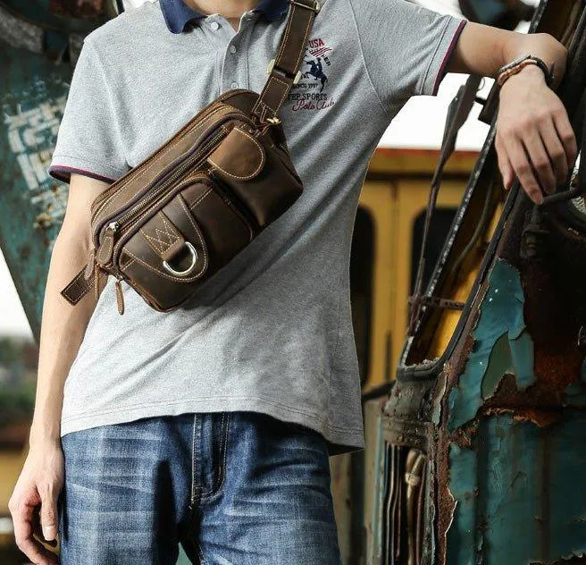 Woosir Leather Fanny Pack with 5 Zippered Pockets