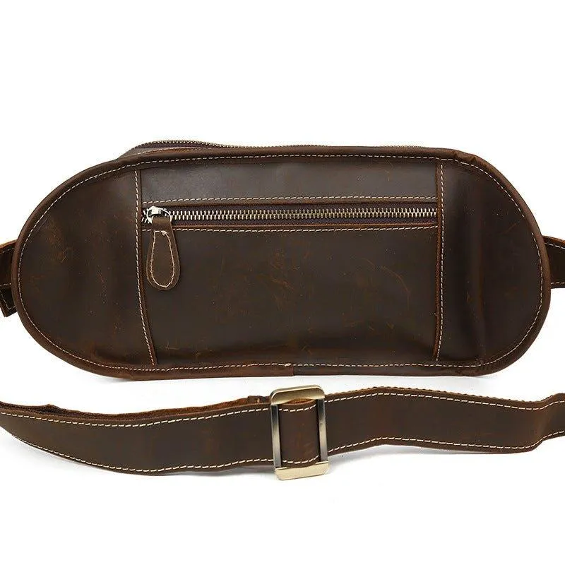 Woosir Leather Fanny Pack with 5 Zippered Pockets