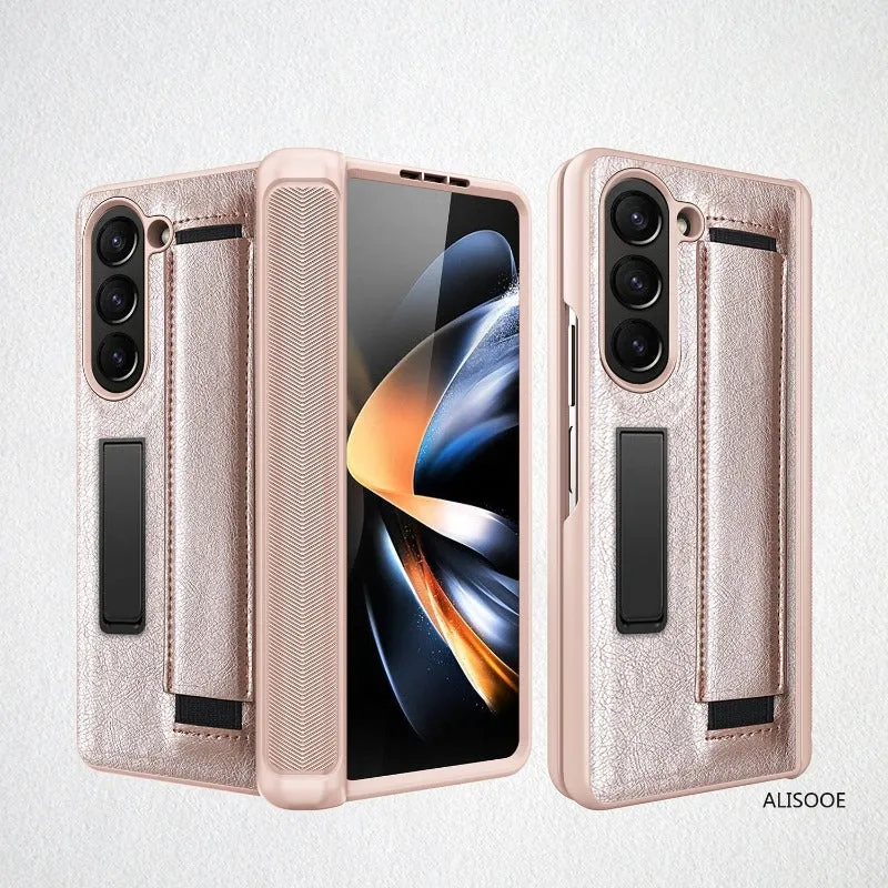 Wristband Hinge Phone Case With Front Glass Wrist Strap Stand For Samsung Galaxy Z Fold 5 4