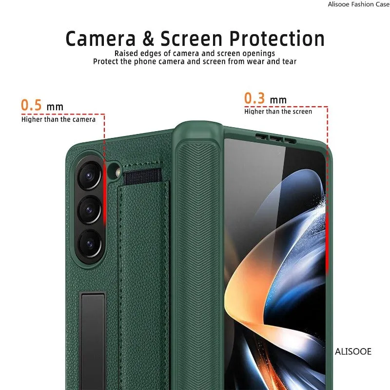 Wristband Hinge Phone Case With Front Glass Wrist Strap Stand For Samsung Galaxy Z Fold 5 4