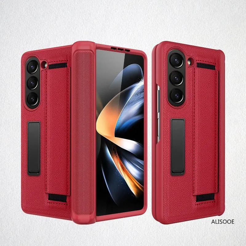 Wristband Hinge Phone Case With Front Glass Wrist Strap Stand For Samsung Galaxy Z Fold 5 4