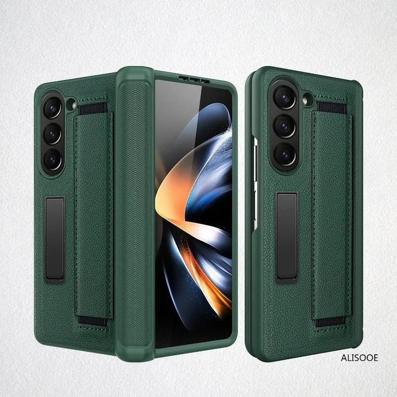 Wristband Hinge Phone Case With Front Glass Wrist Strap Stand For Samsung Galaxy Z Fold 5 4
