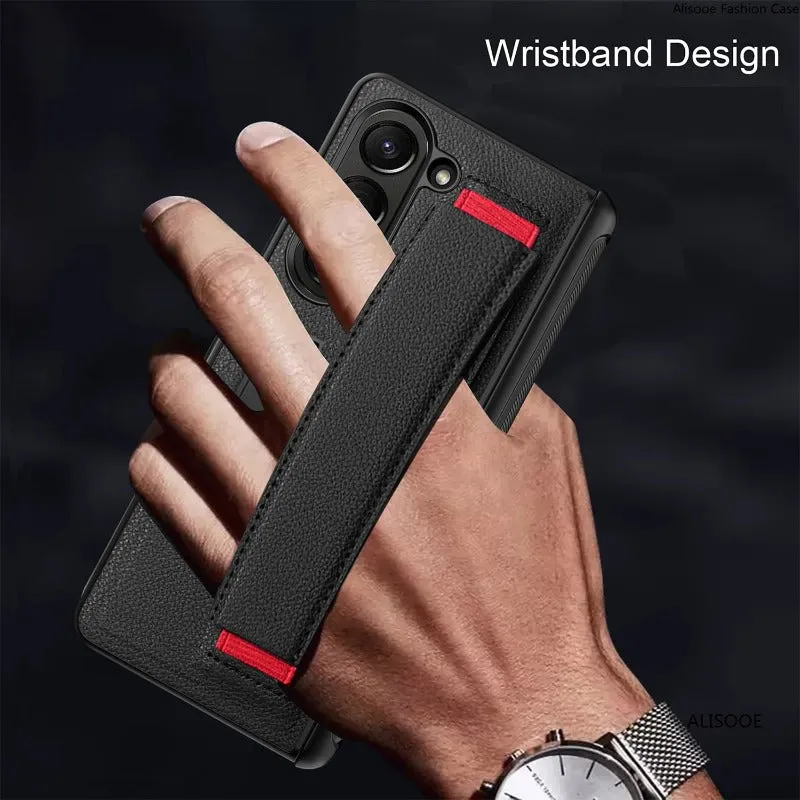 Wristband Hinge Phone Case With Front Glass Wrist Strap Stand For Samsung Galaxy Z Fold 5 4