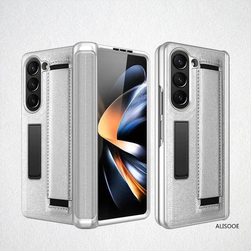 Wristband Hinge Phone Case With Front Glass Wrist Strap Stand For Samsung Galaxy Z Fold 5 4