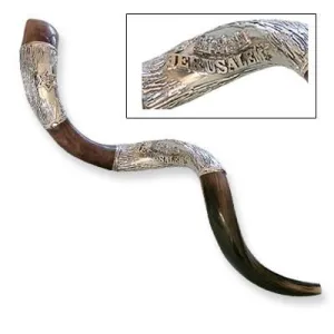 Yemenite Silver Ornate Jerusalem Shofar