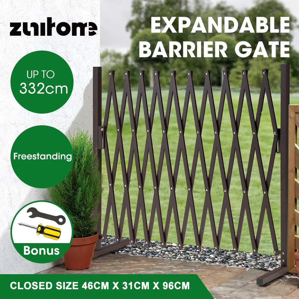 ZUNI Garden Security Fence Gate Expandable Aluminum Barrier Brown/White/Black