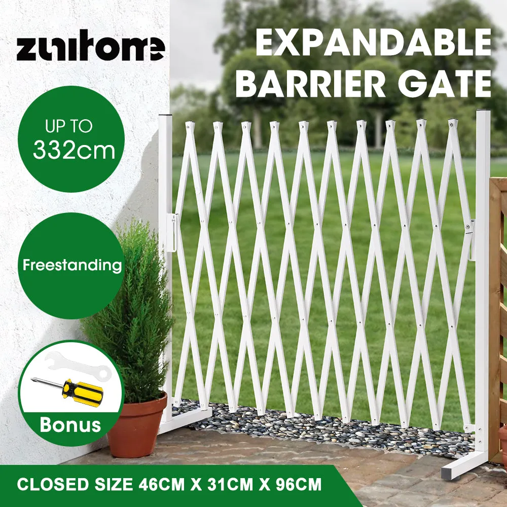 ZUNI Garden Security Fence Gate Expandable Aluminum Barrier Brown/White/Black